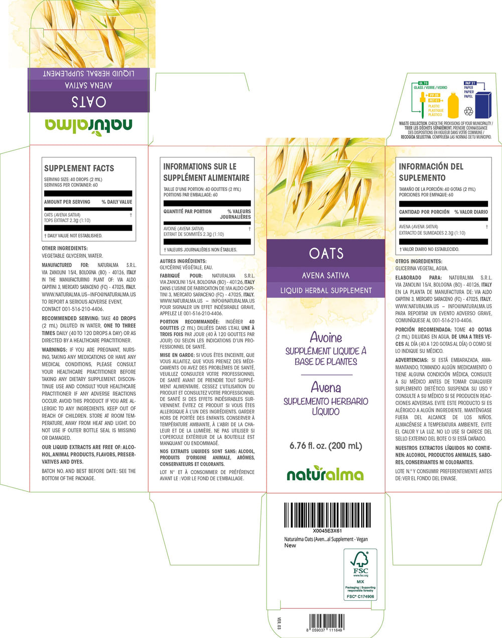 Naturalma Oats tincture drops with precise dropper application.