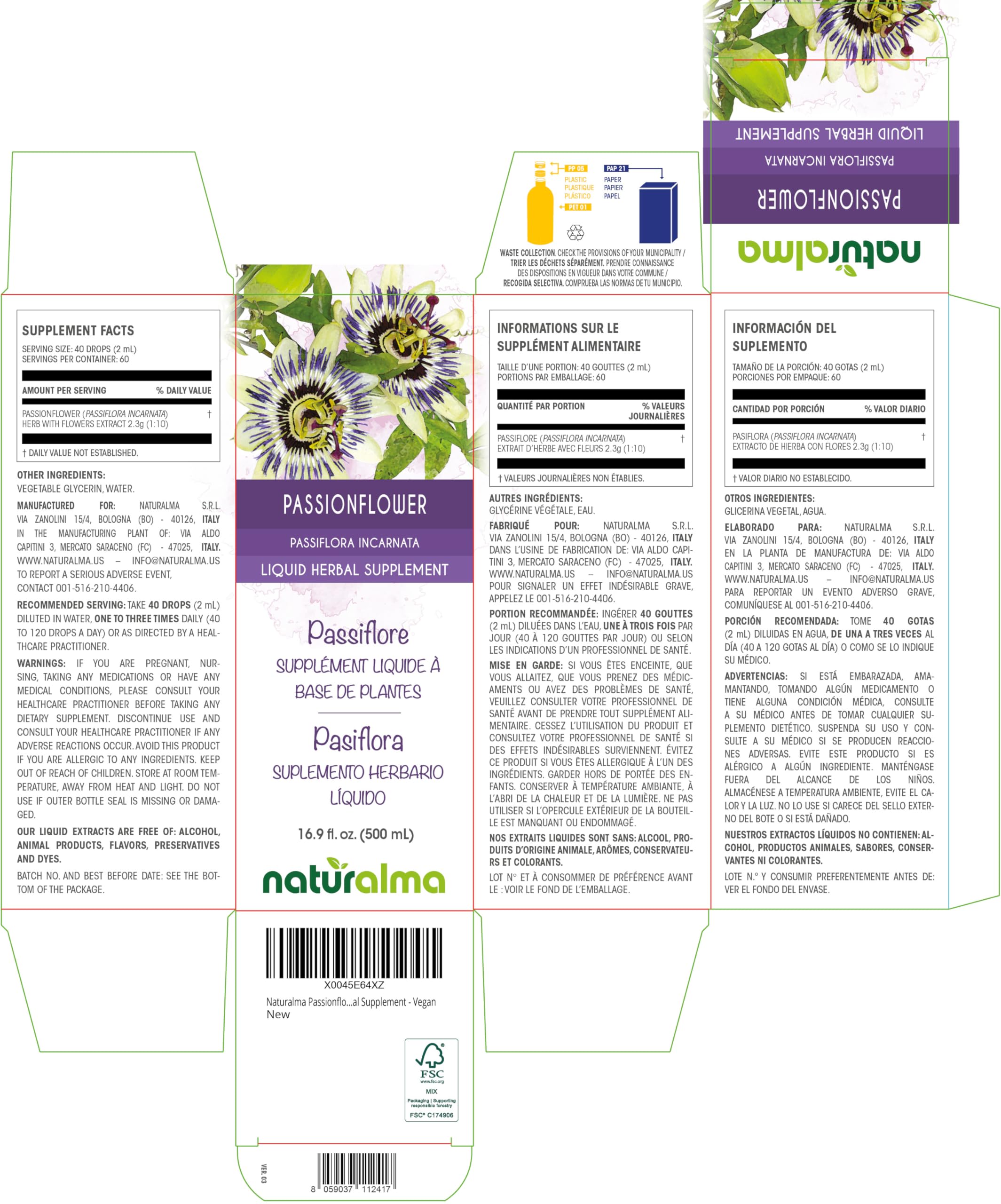 Naturalma passionflower liquid extract drops showing convenient 2 ml serving