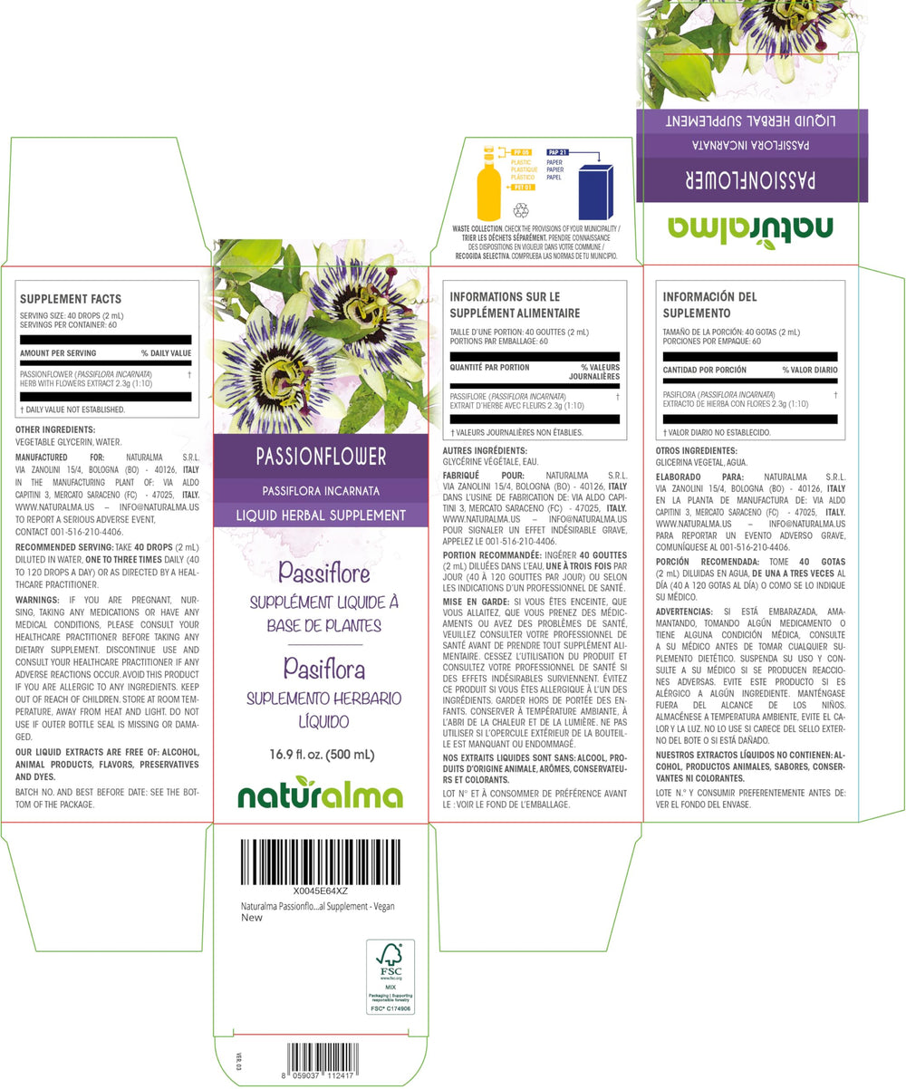 Naturalma passionflower liquid extract drops showing convenient 2 ml serving