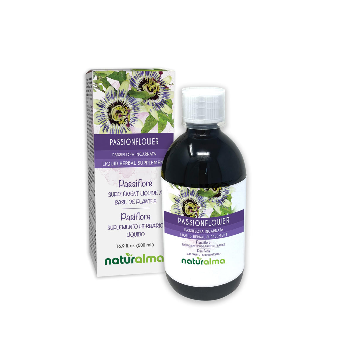 Naturalma Passionflower tincture bottle 500ml with alcohol-free formula for daily use