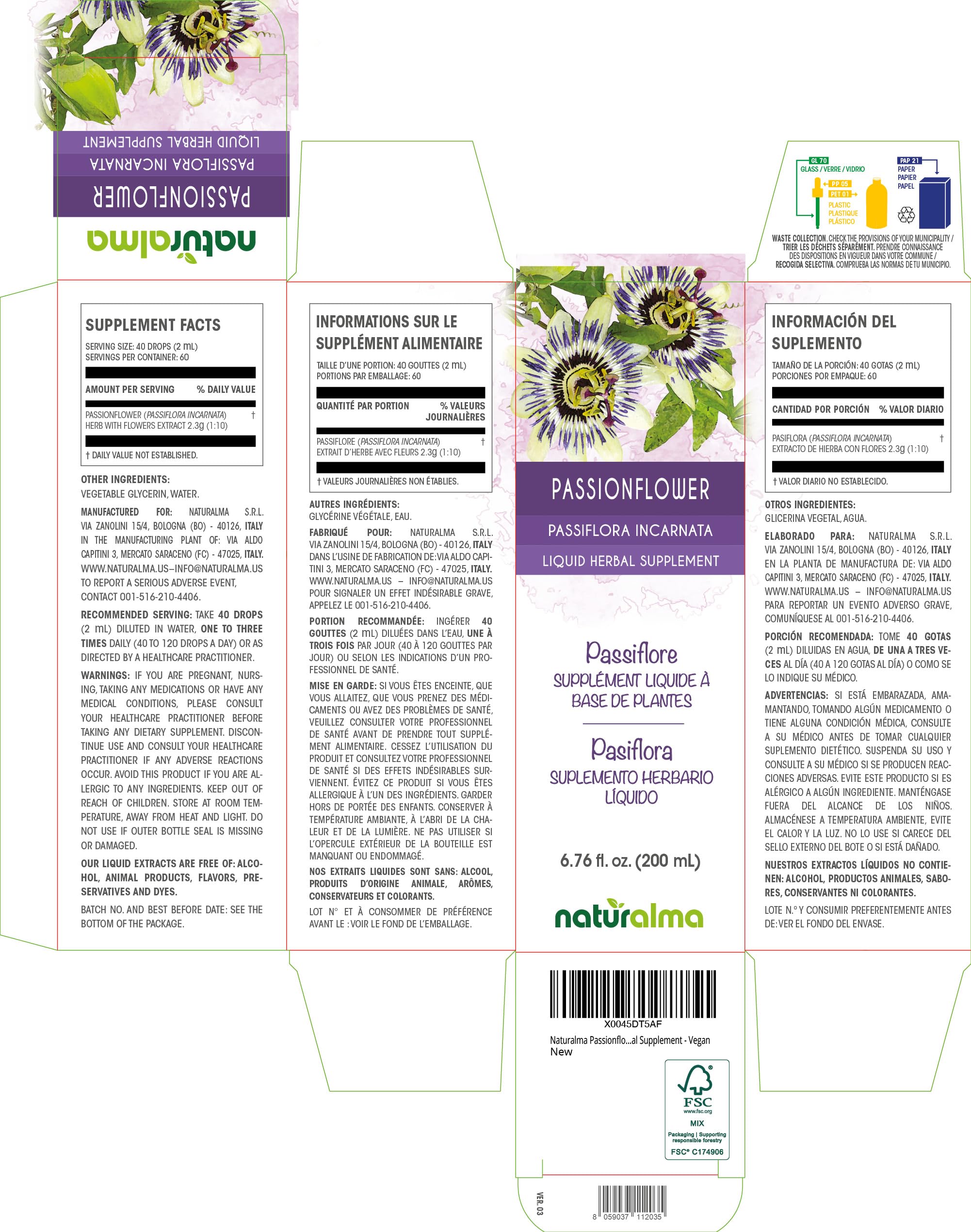 Naturalma passionflower tincture drops, easy to add to water or under tongue