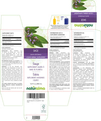 Close-up of sage tincture drops shows 40 drops equal 2 ml for measurement.