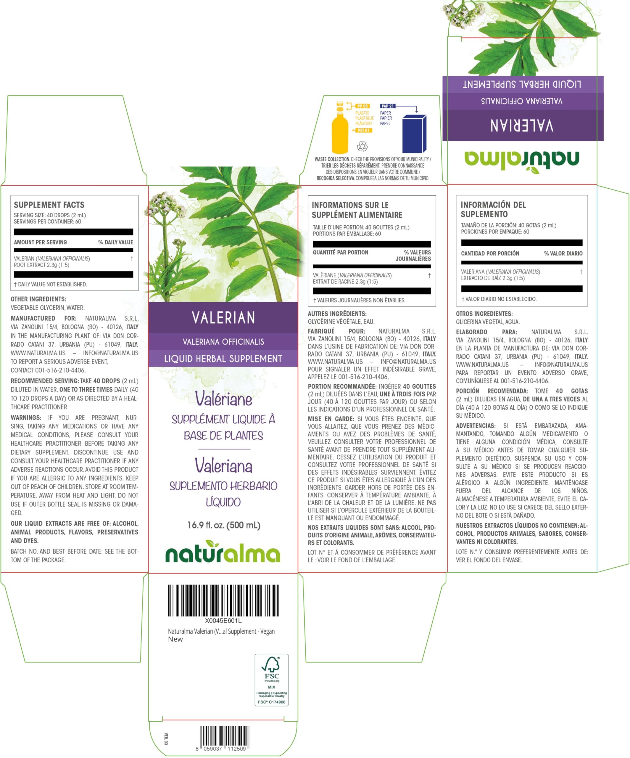 Naturalma valerian drops being poured for convenient dosing
