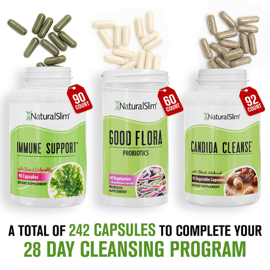 NaturalSlim Candiseptic Formula capsules shown with clear label for daily digestive support