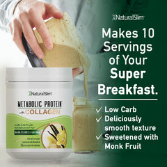 NaturalSlim Easy-to-mix powder on kitchen counter with measuring scoop