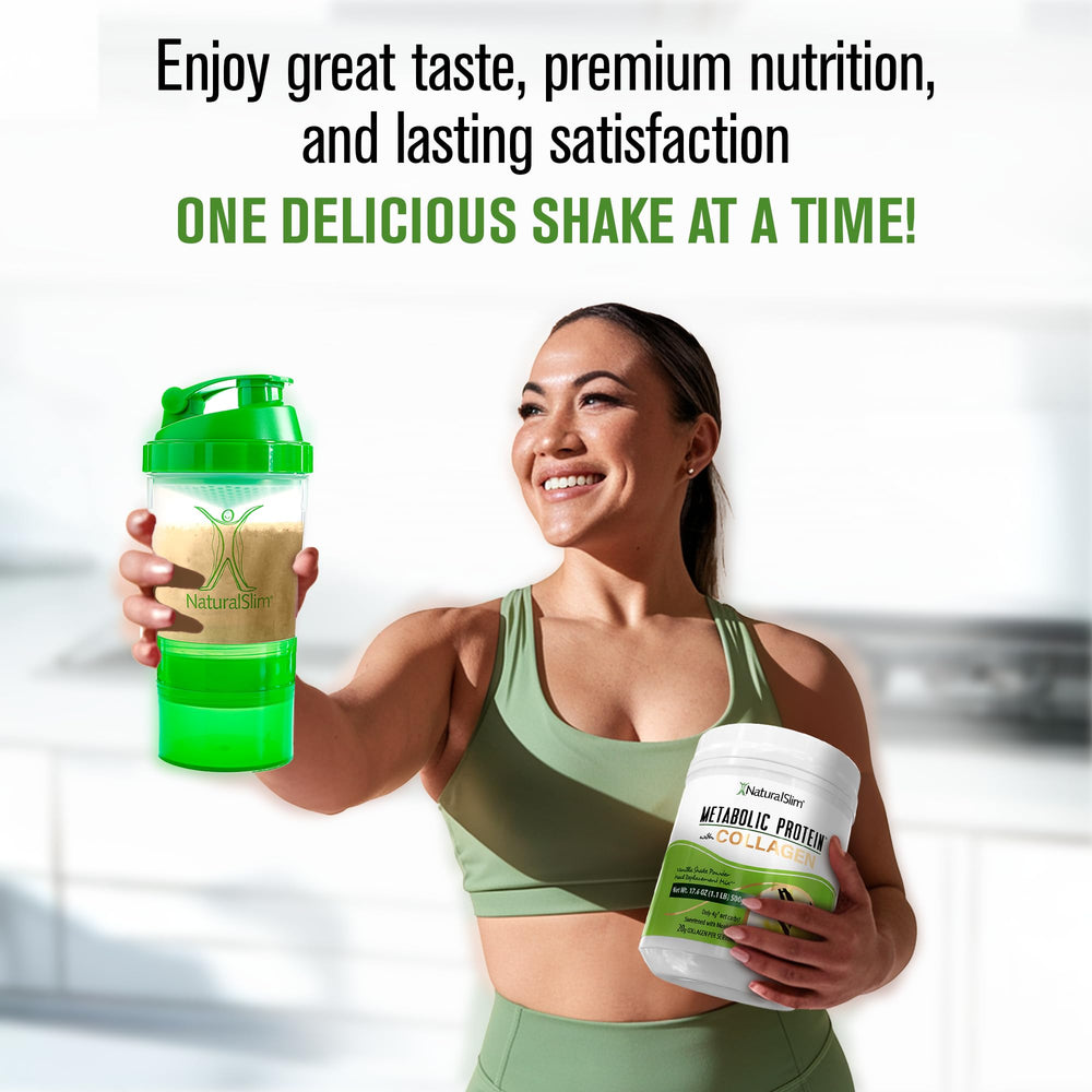 NaturalSlim Fitness routine image featuring protein shake supporting workouts