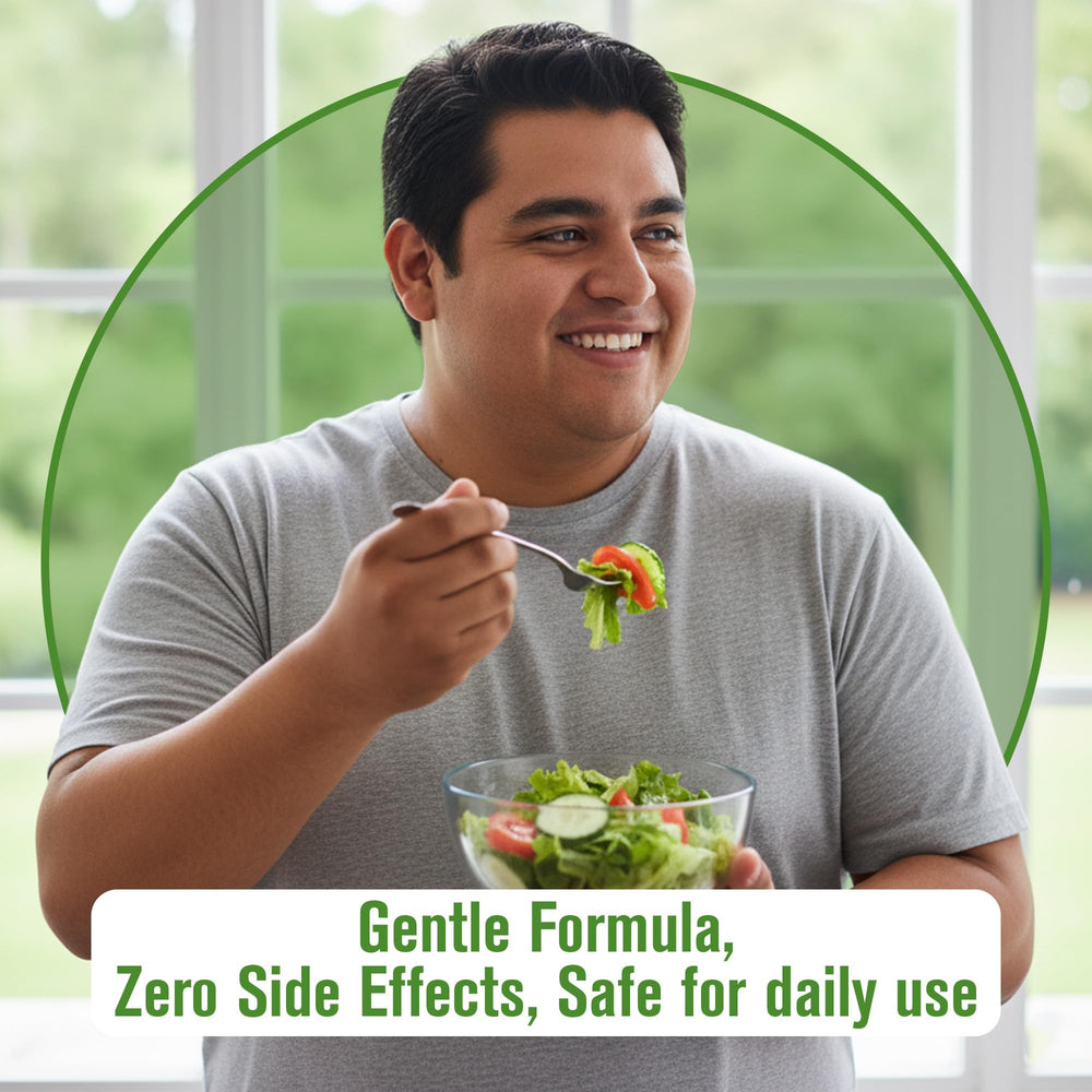NaturalSlim Good Flora capsules resting in hand emphasize easy swallowing for sensitive stomachs