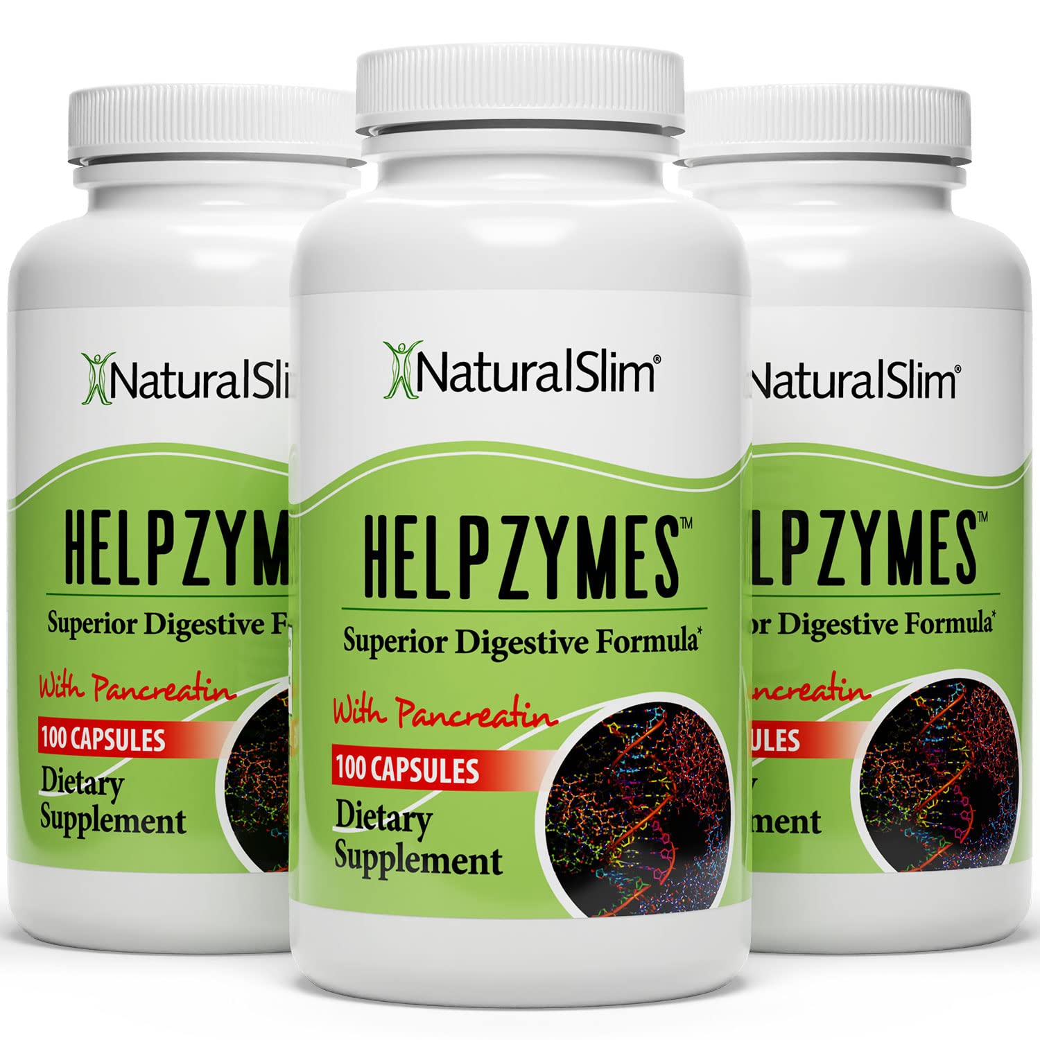 NaturalSlim Helpzymes bottle front with enzyme blend for smoother digestion