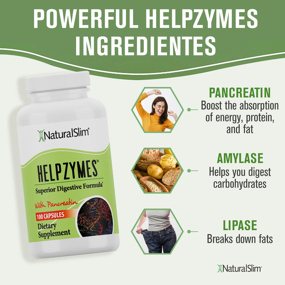 NaturalSlim Helpzymes capsule close-up emphasizing bromelain for bloating relief