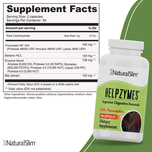 NaturalSlim Helpzymes capsules pack ready for meals, offering convenient enzyme support on the go.