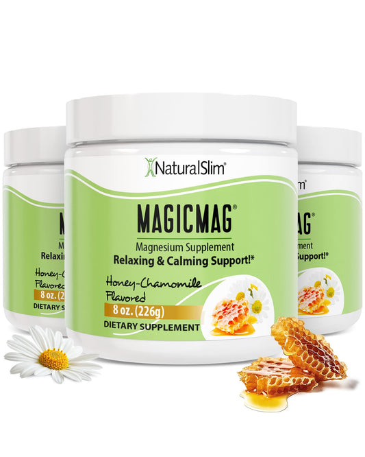 NaturalSlim MagicMag Honey Chamomile powder in a tub for daily hydration