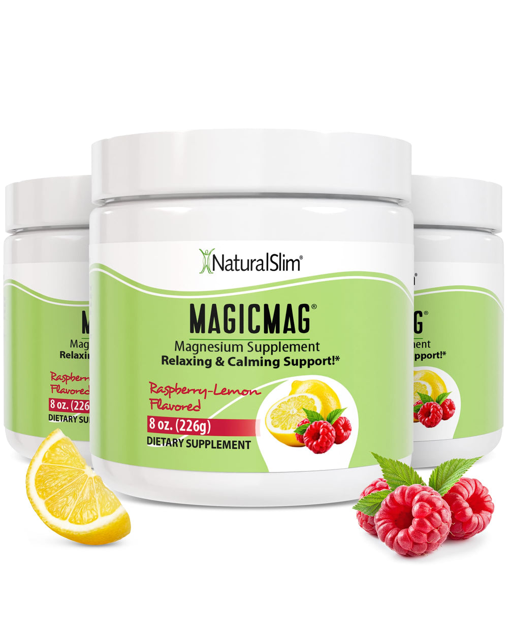 NaturalSlim MagicMag Raspberry Lemon powder pack ready to mix for daily magnesium support and refreshment.