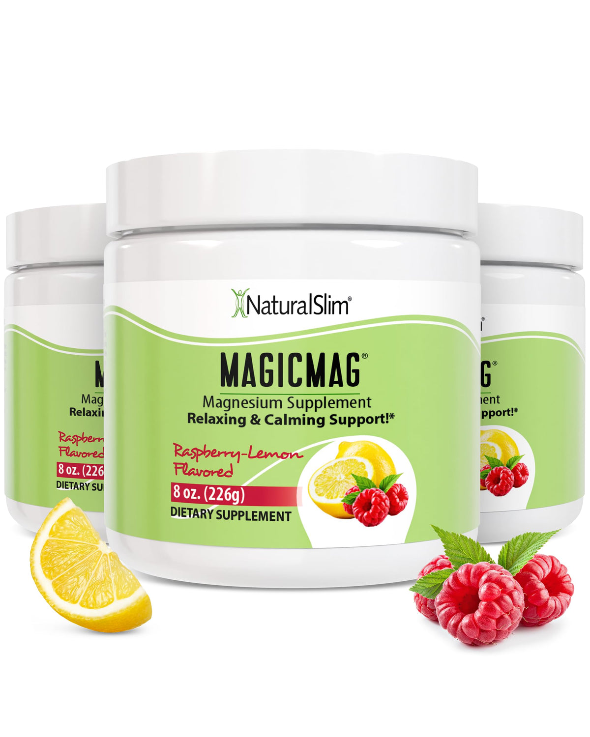 NaturalSlim MagicMag Raspberry Lemon powder pack ready to mix for daily magnesium support and refreshment.