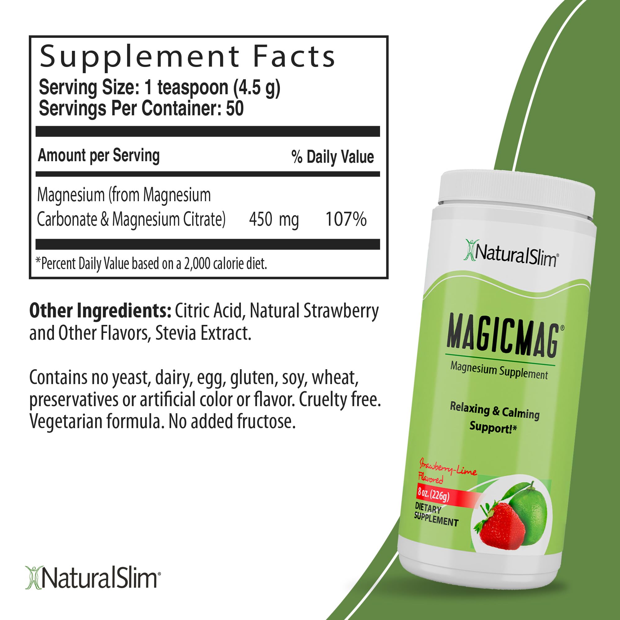 NaturalSlim MagicMag strawberry-lime-flavor-dispense showing no added sugar.
