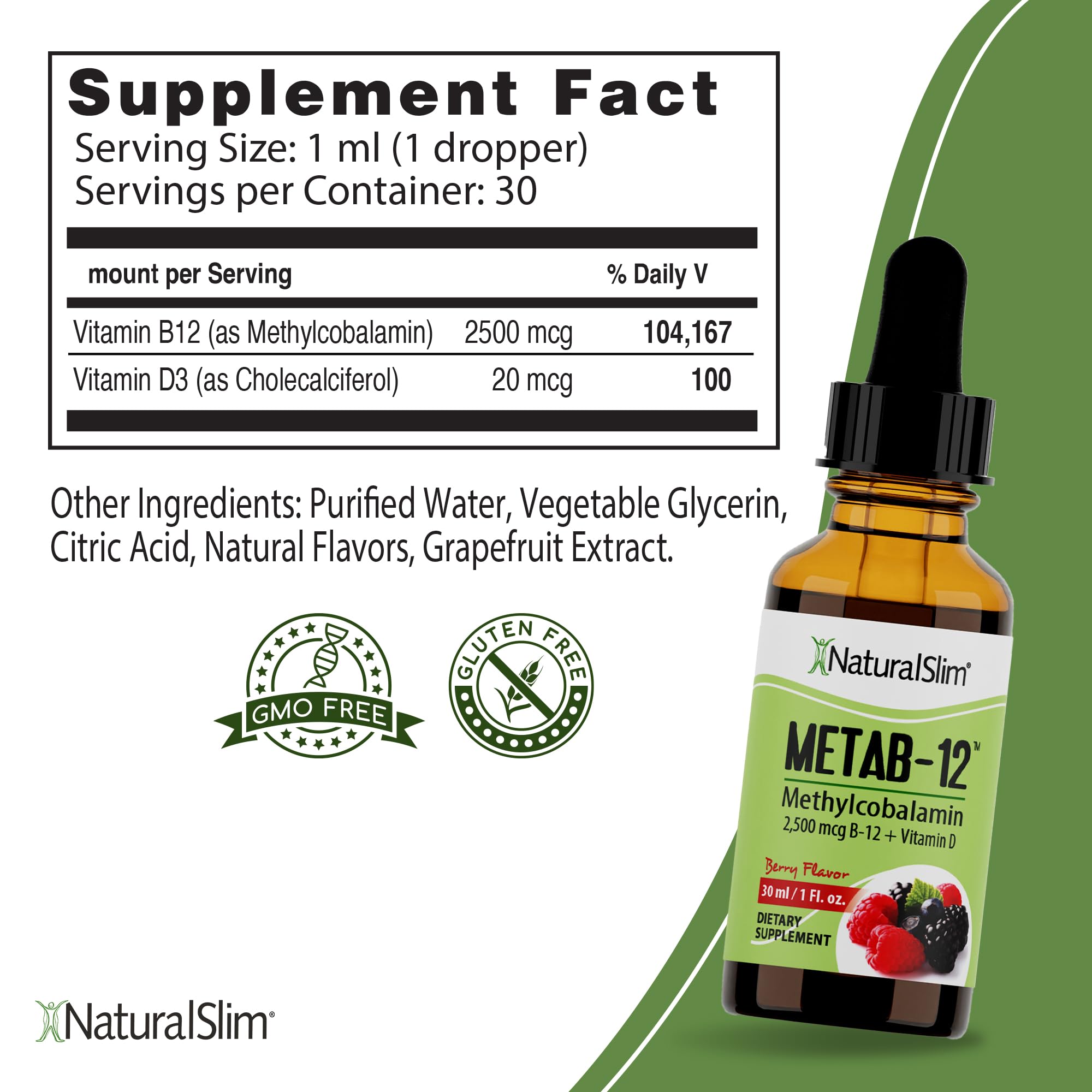 NaturalSlim Metab-12 berry flavor sample near a glass