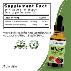 NaturalSlim Metab-12 berry flavor sample near a glass