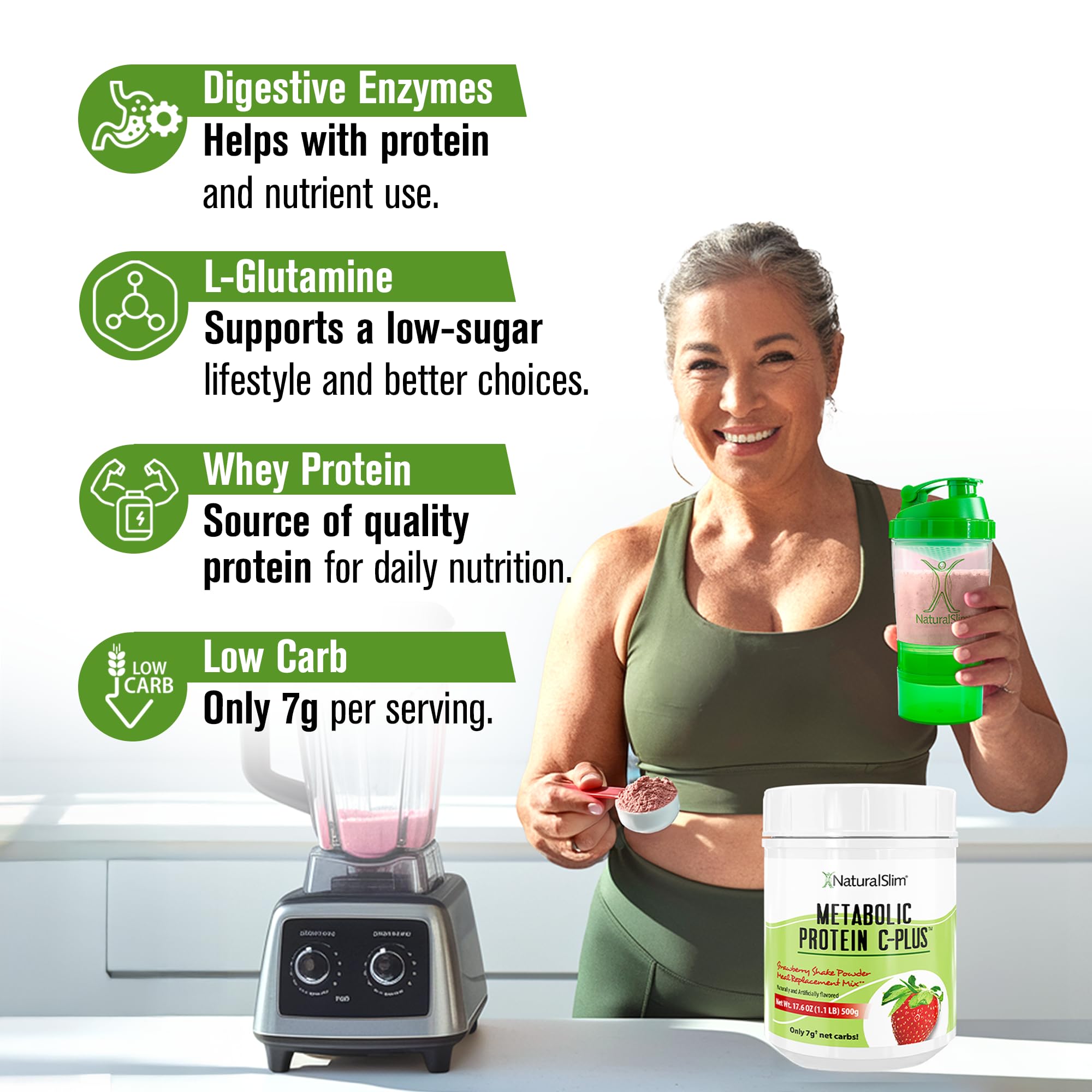 NaturalSlim Metabolic Protein C-Plus blended with fruit for a nourishing drink