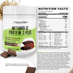 NaturalSlim Metabolic Protein C-Plus nutrition panel shows vitamins and enzymes