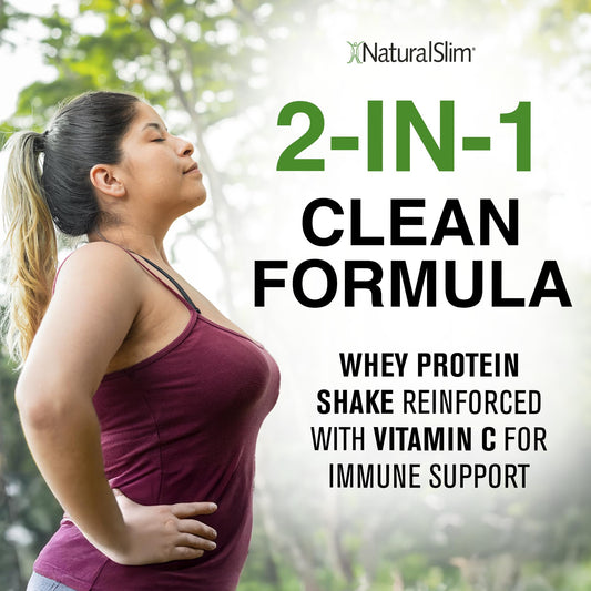NaturalSlim Metabolic Protein C-Plus shake in glass with creamy strawberry flavor
