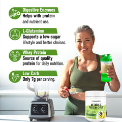 NaturalSlim Metabolic Protein C-Plus vanilla label close-up highlighting low carb formula