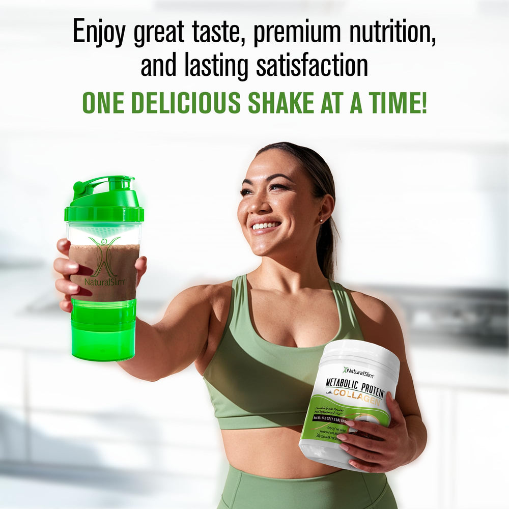 NaturalSlim Metabolic Protein label close-up highlighting collagen and low carb.