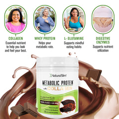 NaturalSlim Metabolic Protein in glass being stirred with water for quick nutrition.