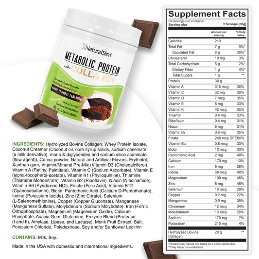 NaturalSlim Metabolic Protein scoop dips into powder, signaling easy mix for shakes.