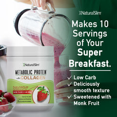 Bottle close-up of NaturalSlim Metabolic Protein Powder highlighting premium formula.