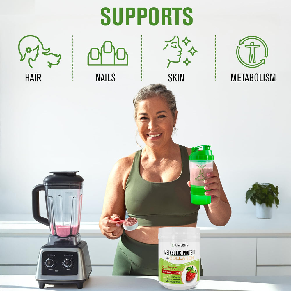 Creamy NaturalSlim shake prepared from the protein powder, showcasing smooth texture.