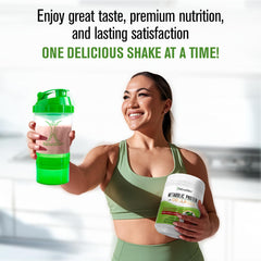 NaturalSlim powder being mixed in water for a fast, nutritious drink.