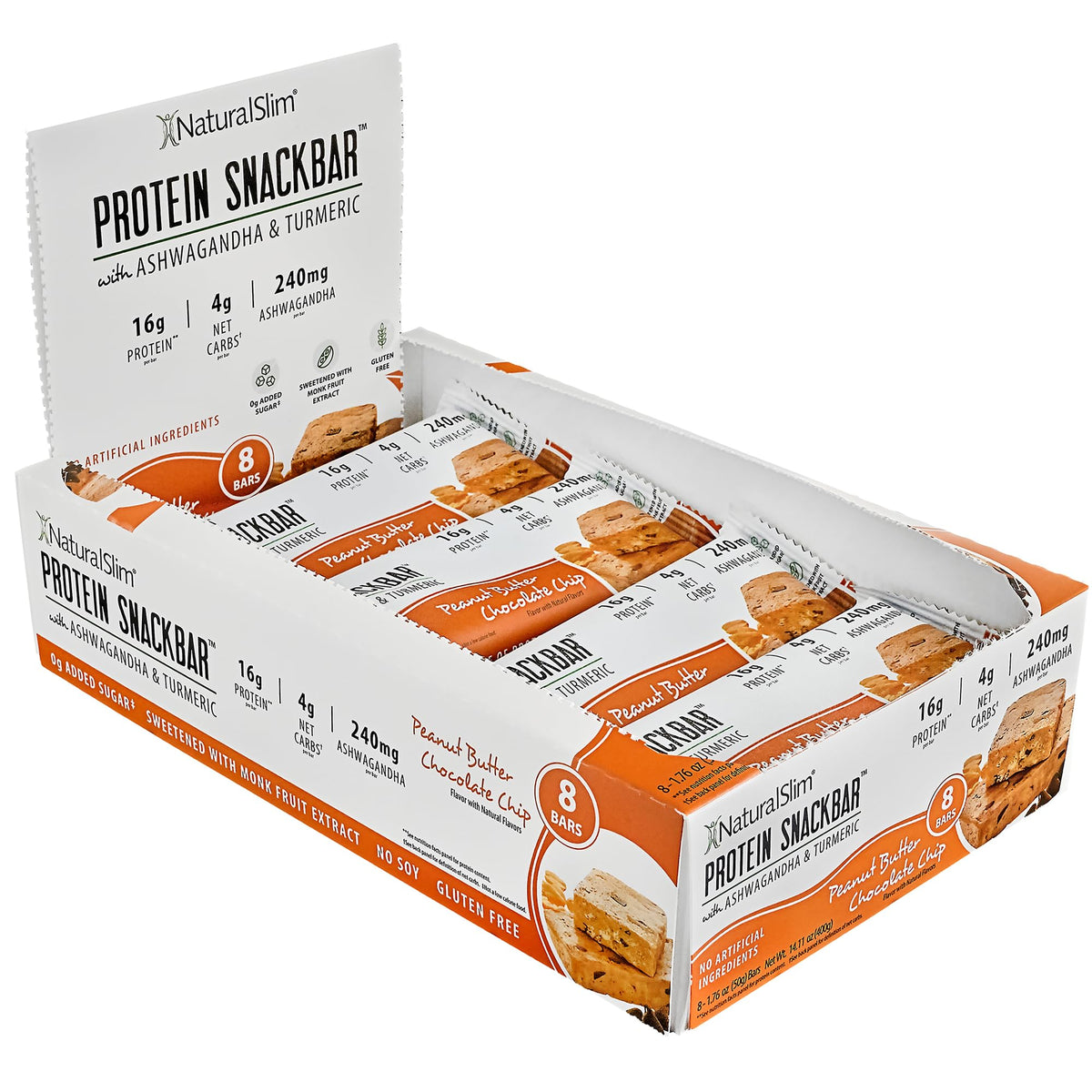 NaturalSlim protein bars with ashwagandha and turmeric, on-the-go snack for balanced energy.