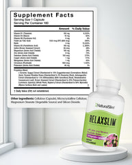 NaturalSlim Relaxslim packaging label highlights ingredients for energy and mood support