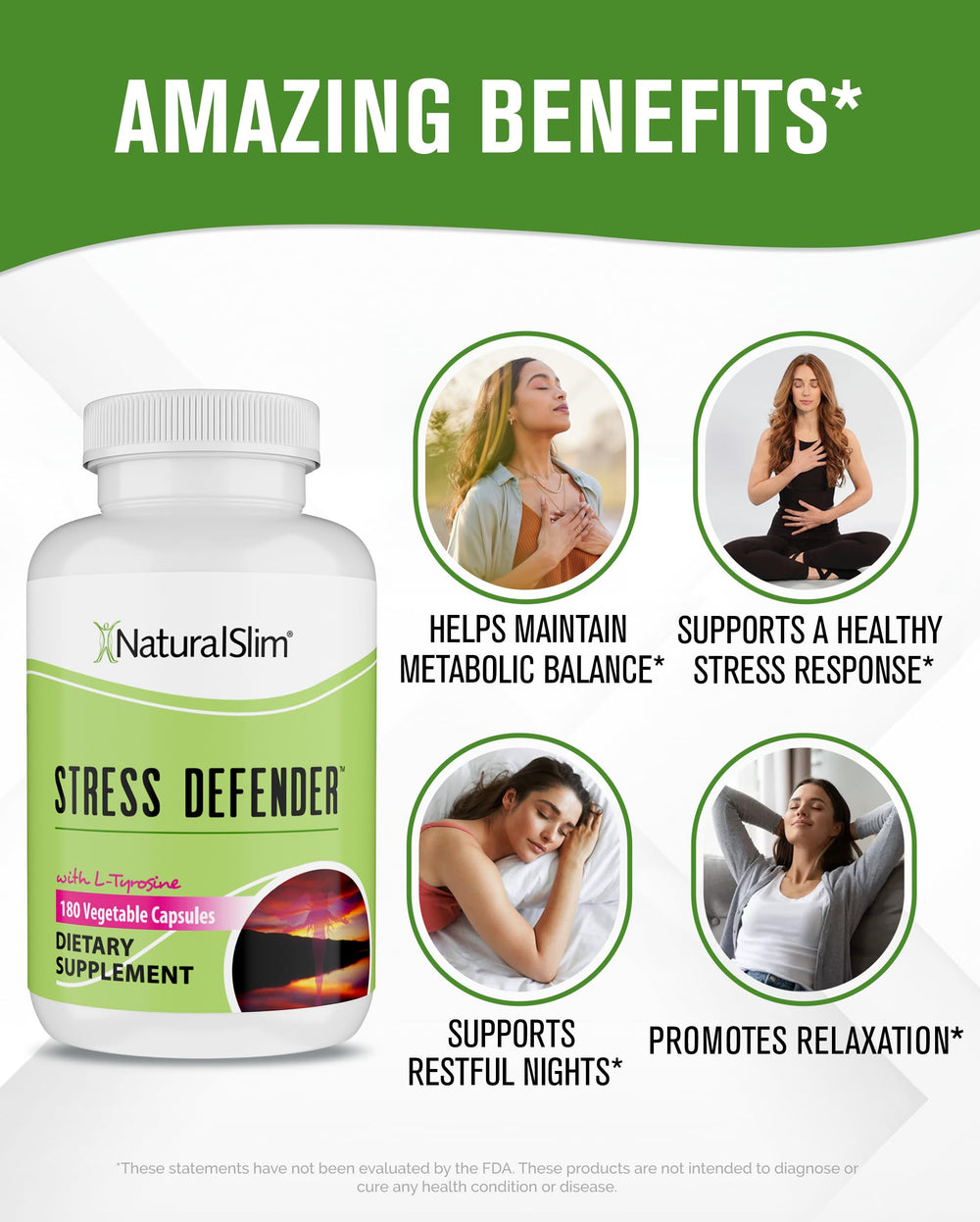 NaturalSlim Stress Defender bottle label highlights natural ingredients.