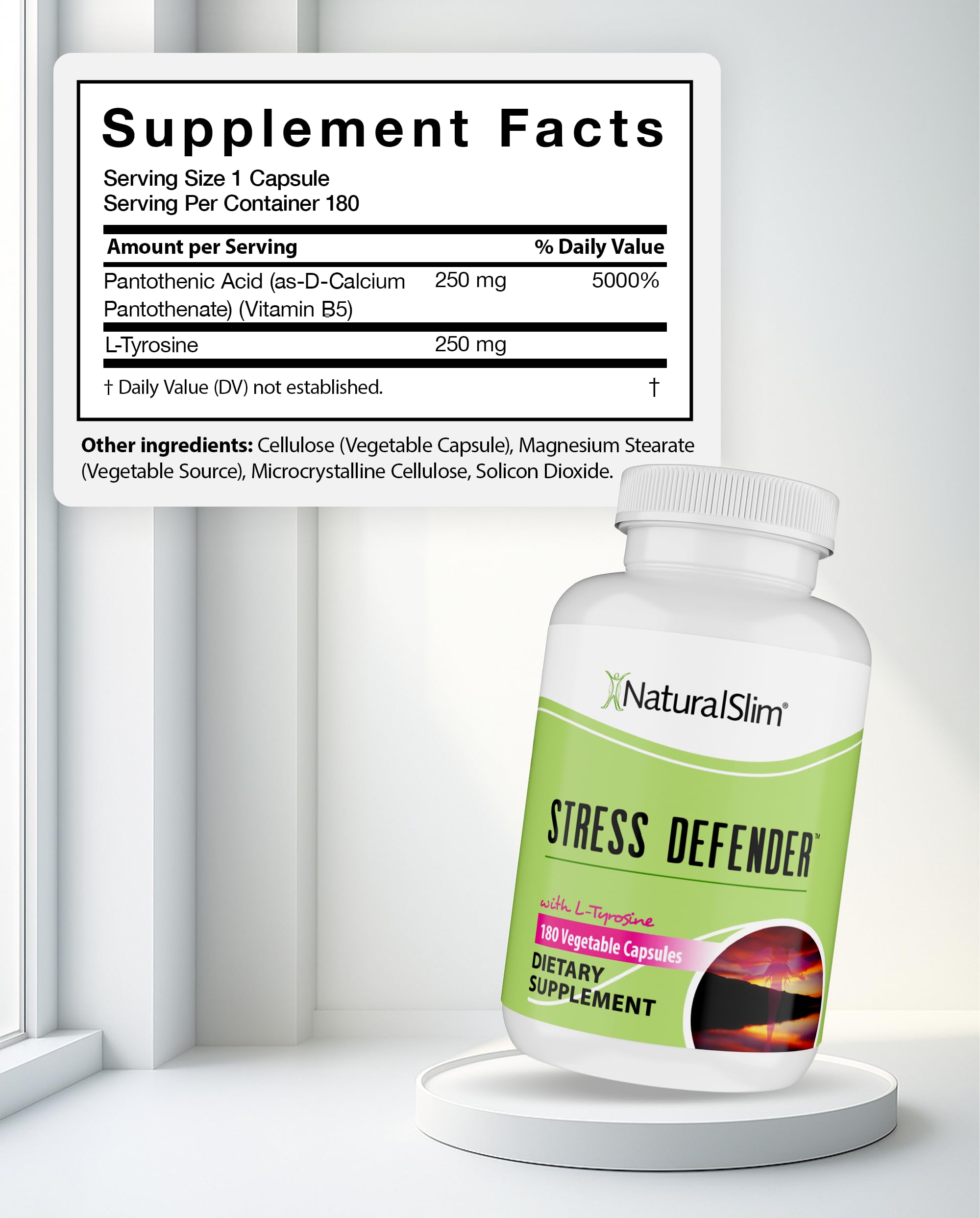 NaturalSlim Stress Defender capsules designed for easy swallowing and gentle digestion