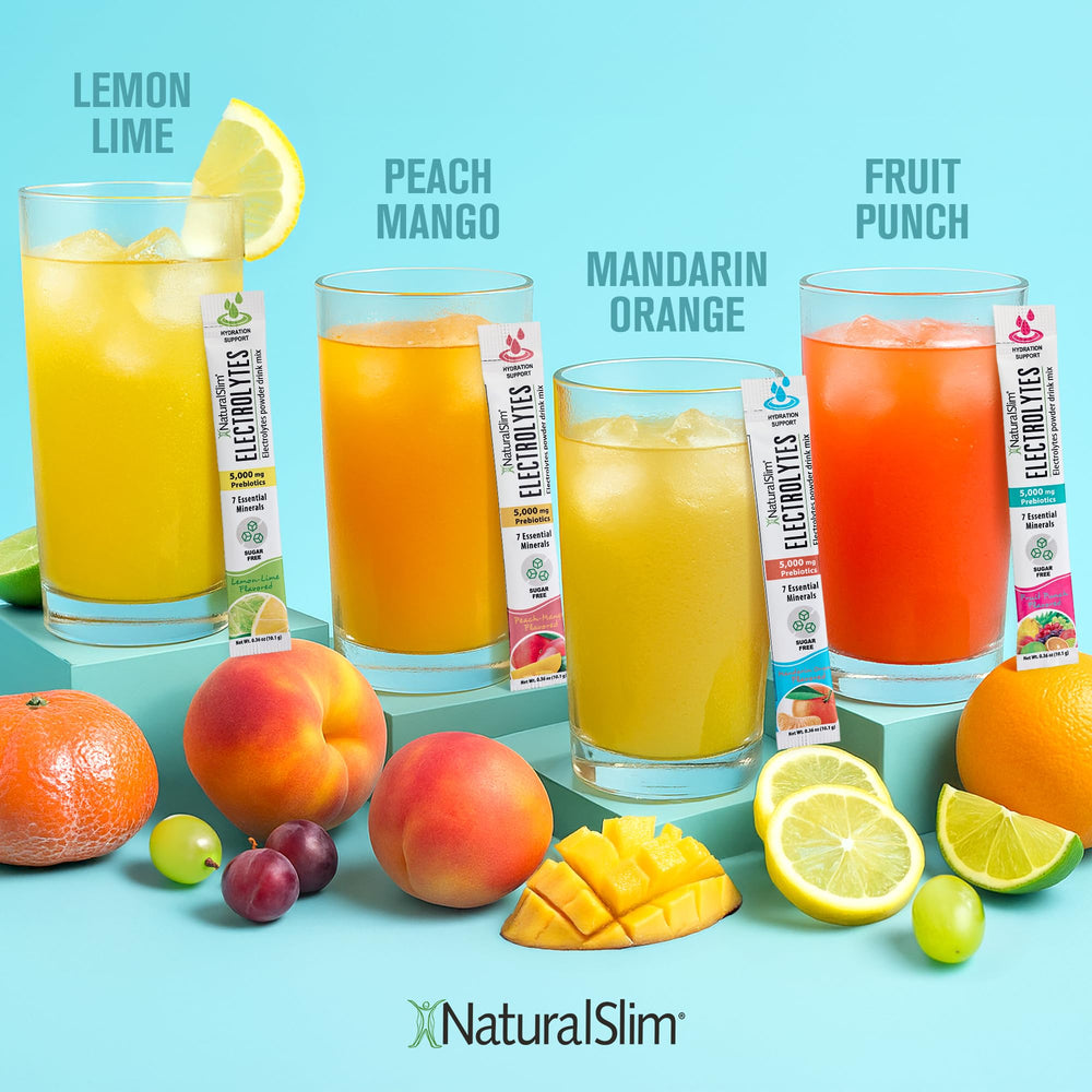 NaturalSlim variety-pack collection with multiple flavors for everyday hydration and energy choices.