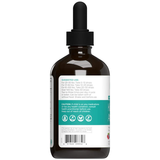 Natural Wellbeing Kids' Attention Gold berry flavor sip encourages enjoyable supplementation.