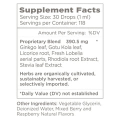 Natural Wellbeing Kids' Attention Gold label close-up highlights Rhodiola and USA manufacturing.