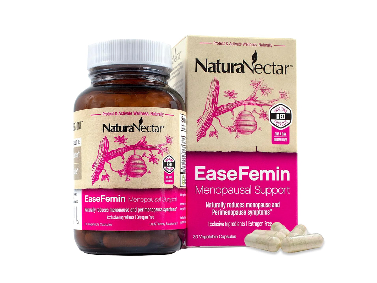 NaturaNectar EaseFemin bottle showcasing an estrogen free menopause support capsule