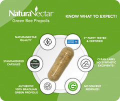 NaturaNectar Green Bee Propolis label highlighting artepillin-c content.