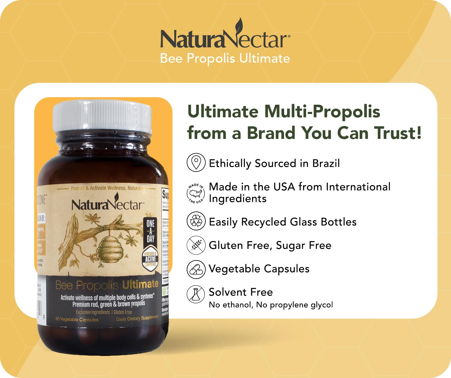 NaturaNectar label detail shows NSF certification and gluten-free promise.