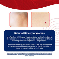 Naturasil Cherry Angiomas roller applying product on skin during routine care.