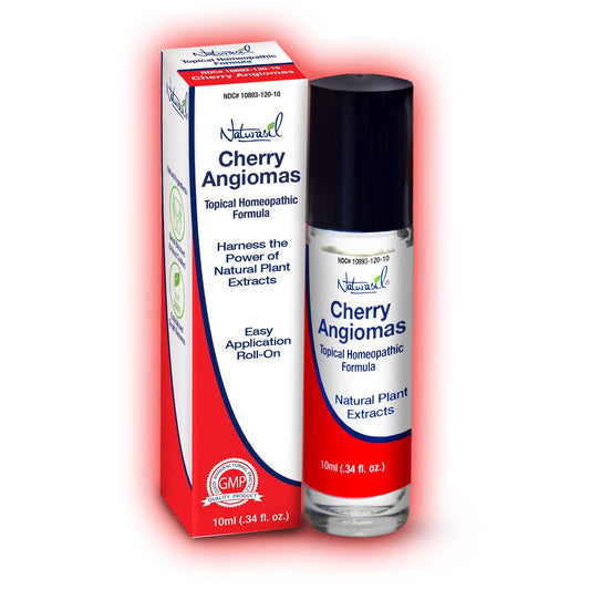 Naturasil Cherry Angiomas roll-on bottle for precise application.