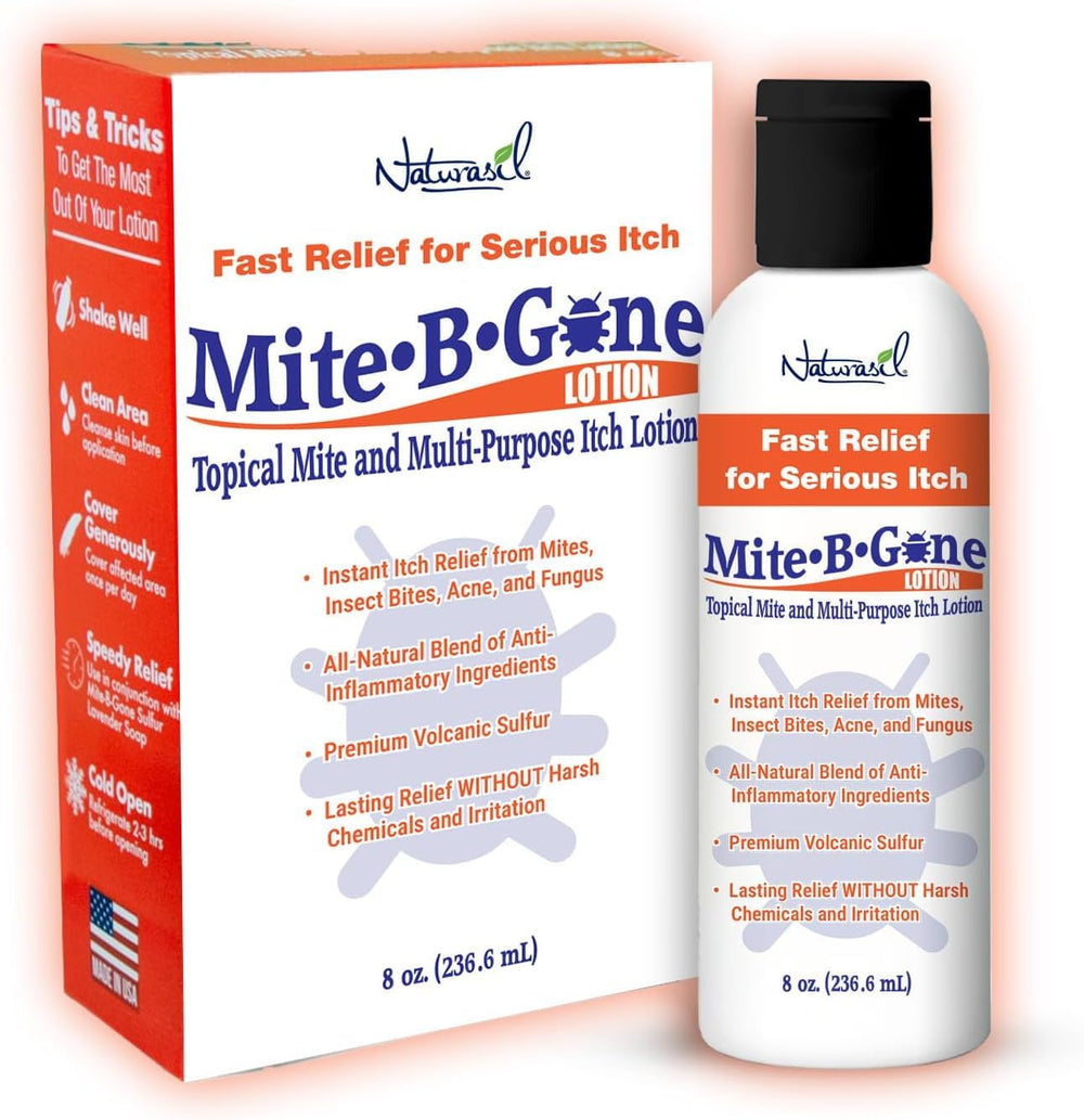 Naturasil Mite-B-Gone 8oz bottle ready for fast relief