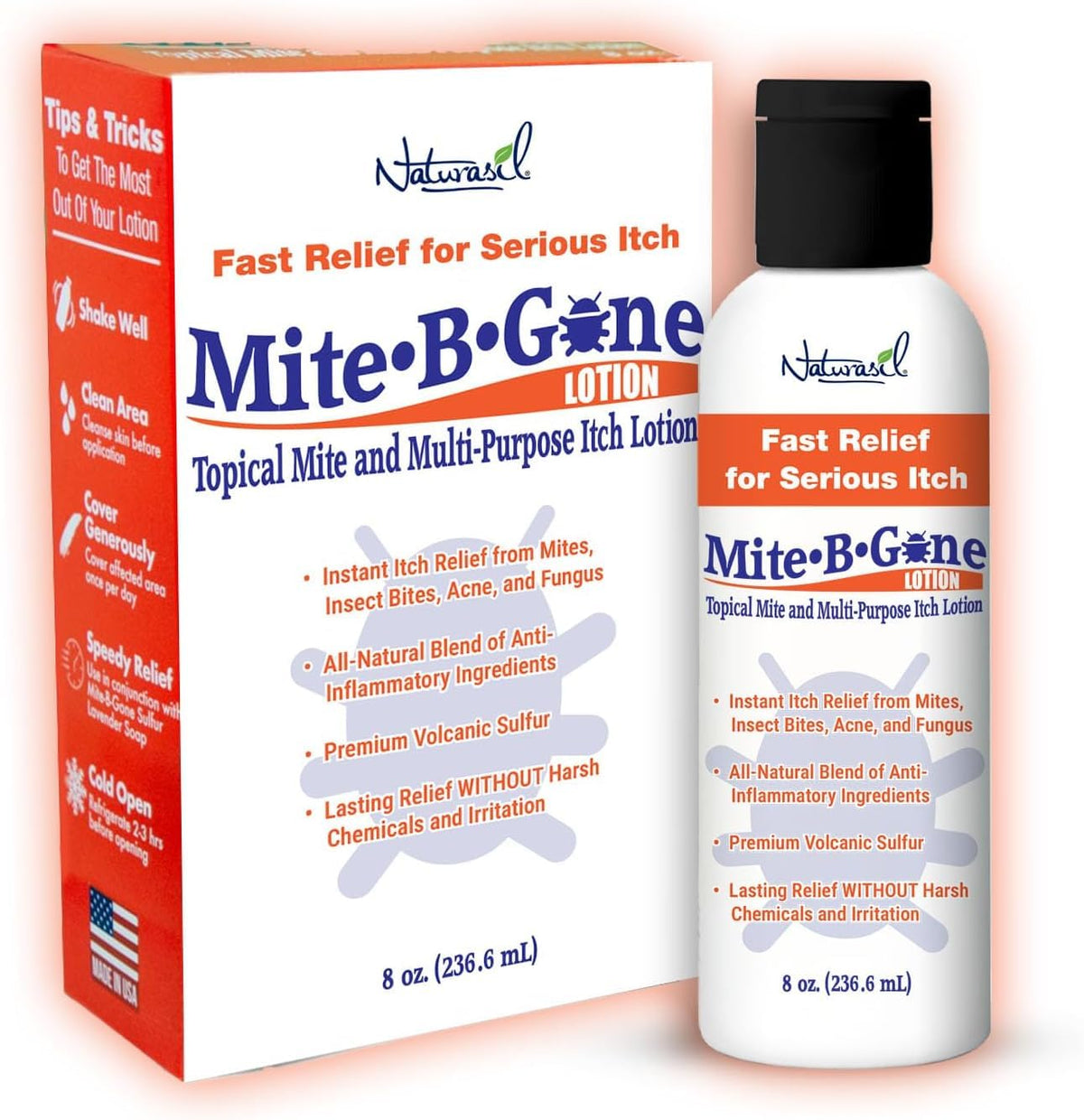 Naturasil Mite-B-Gone 8oz bottle ready for fast relief