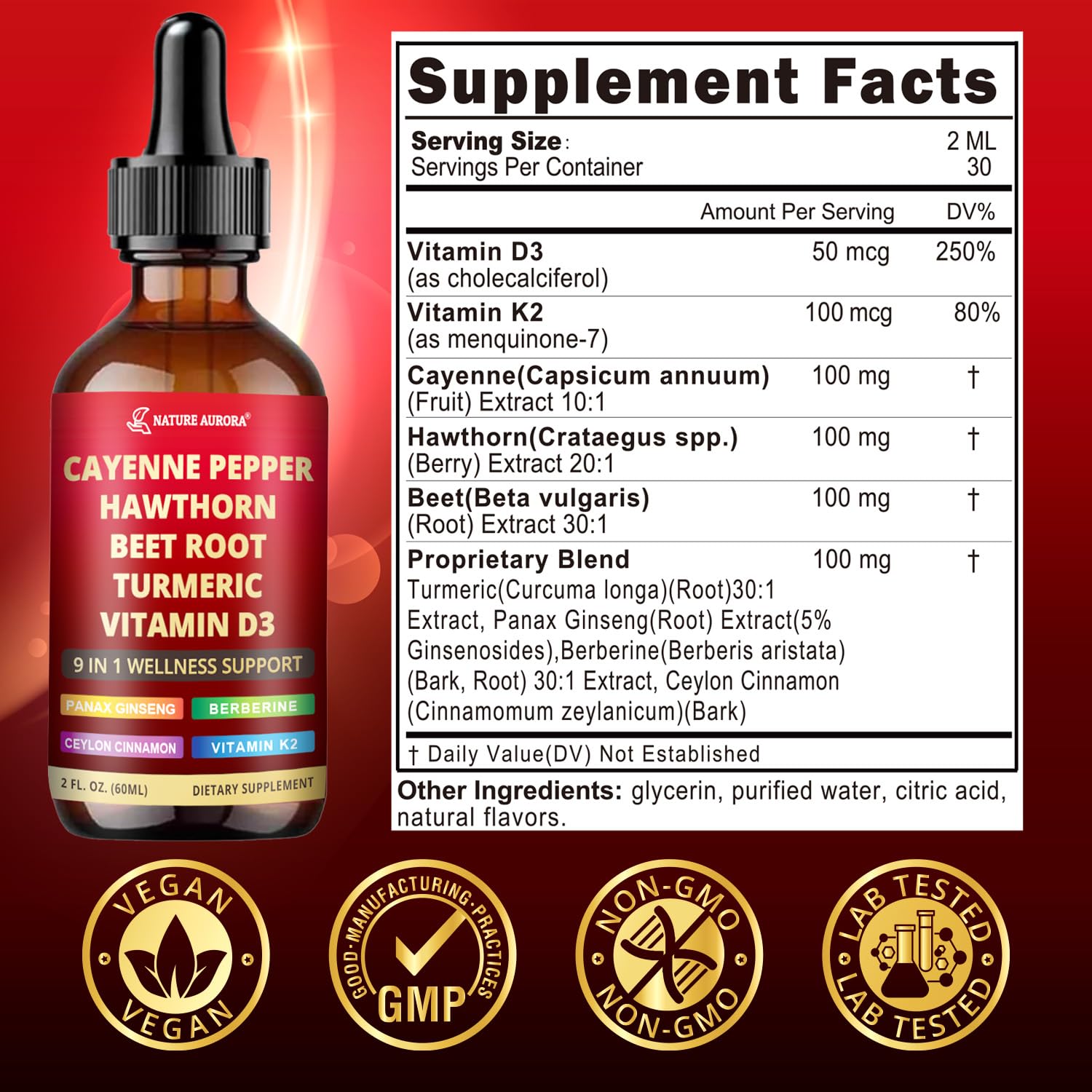Nature Aurora Cayenne Drops dropper close-up for precise dosing.
