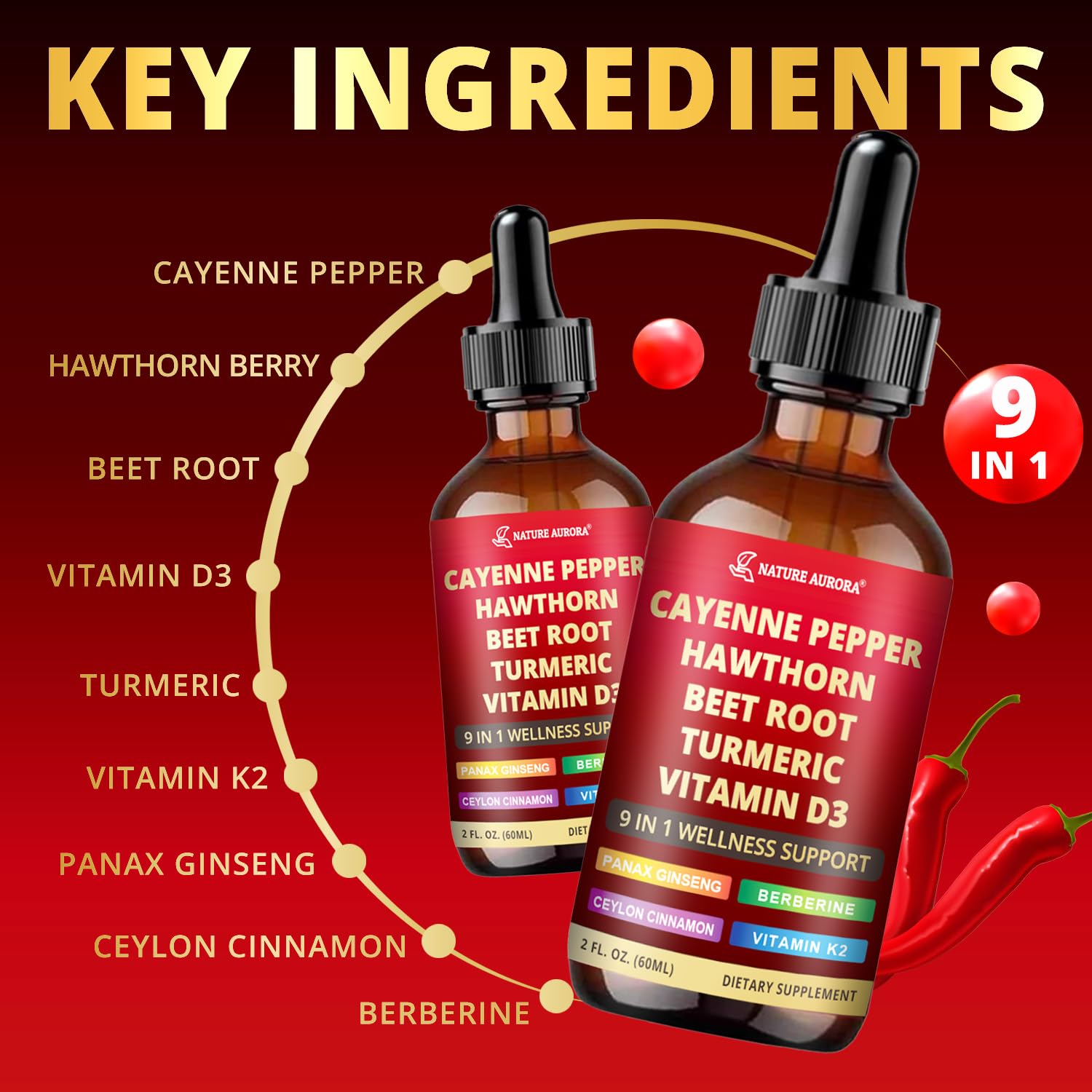 Nature Aurora Cayenne Drops pours into glass for easy mixing.
