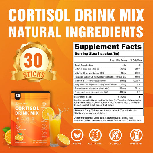 Nature Aurora cortisol drink mix orange stick ready to blend into drinks on the go.