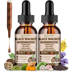 Nature Aurora wormwood-walnut-clove cleanse bottle; promotes gentle digestion support.