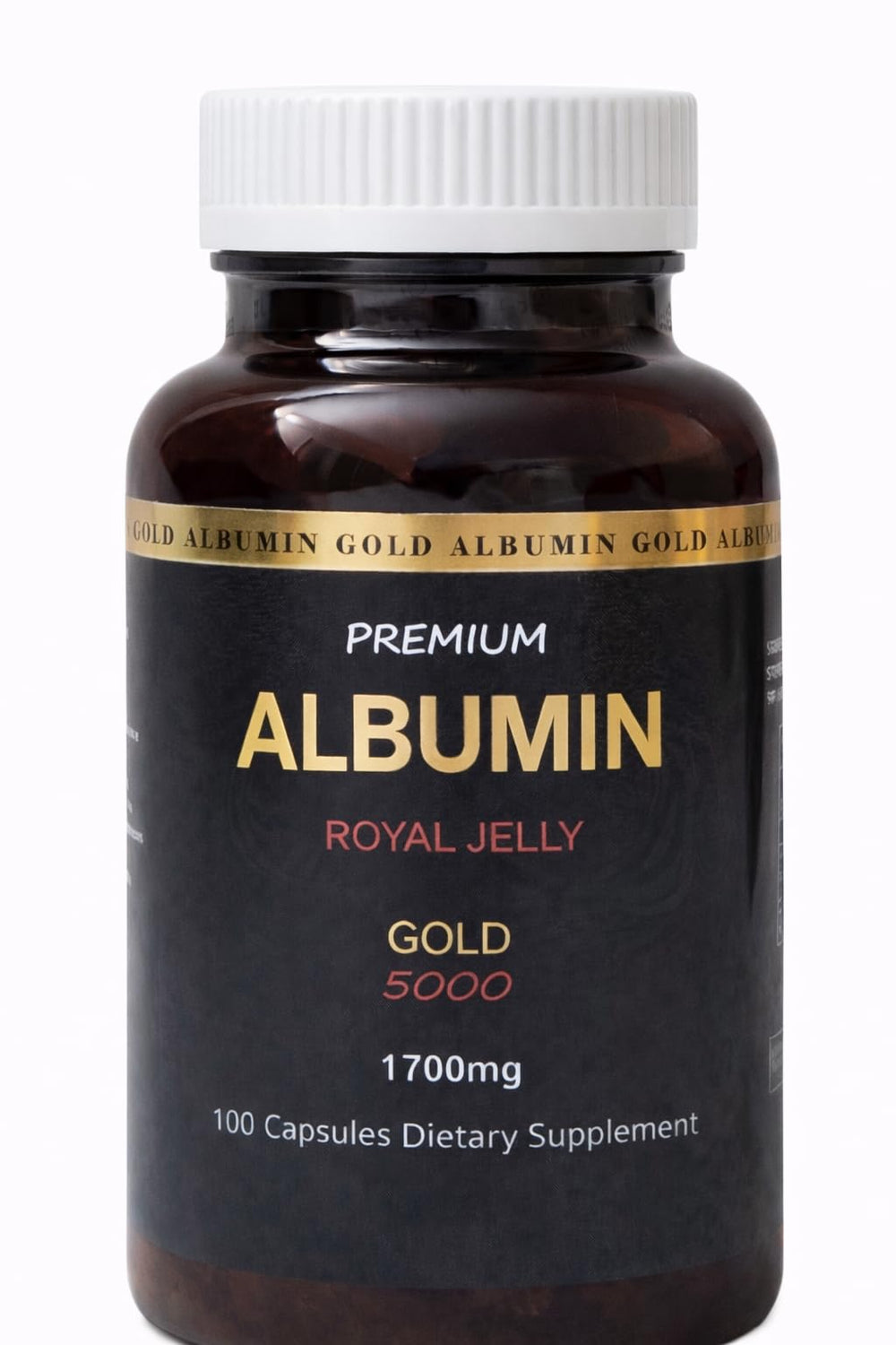 Nature-Bio Premium Albumin Gold 5000 bottle front, supports muscle health and wellness