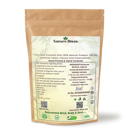 Nature Blaze barberry root powder packaging highlighting traditional roots and antioxidants